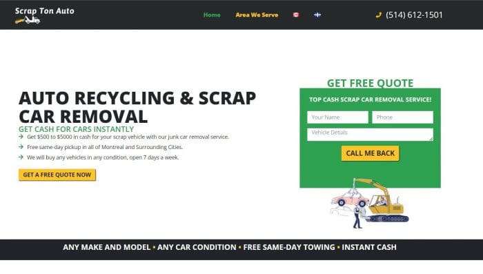 Auto Recycling marketers desinged a professional website with10000 pages to dominate competition in quebec. province of canada