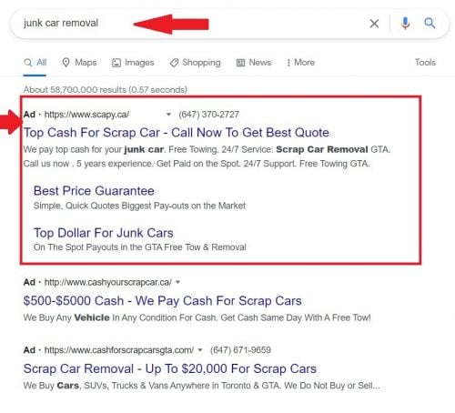 Google search results for