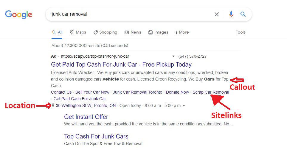 Google search results page for